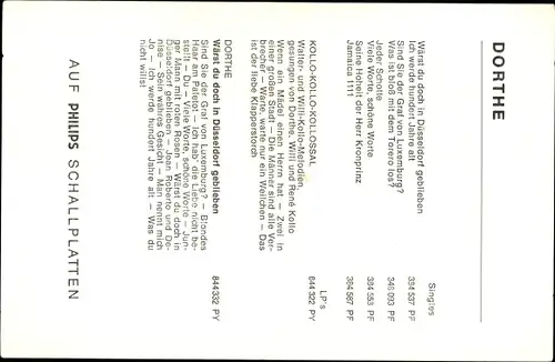 Ak Sängerin Dorthe, Portrait, Autogramm, Philips-Schallplatten