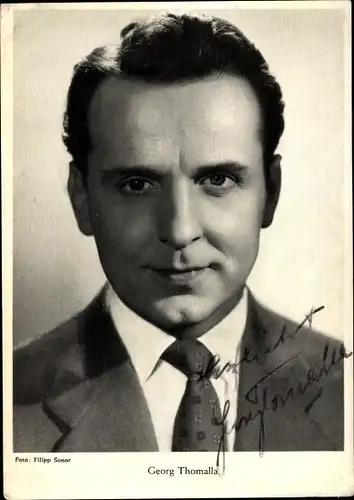 Ak Schauspieler Georg Thomalla, Portrait, Autogramm, Anzug, Krawatte
