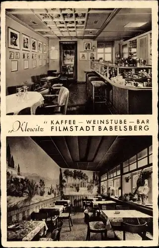 Ak Babelsberg Potsdam, Filmstadt, Café Weinstube Bar Klewitz, Lindenstraße 91, Schauspielerportraits