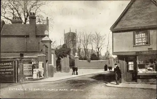 Ak Ipswich Suffolk England, Eingang zum Christchurch Park
