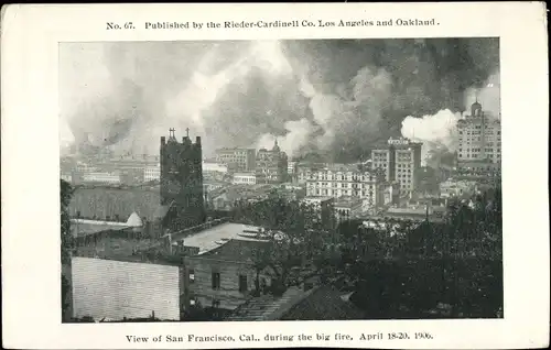 Ak San Francisco Kalifornien USA, Gesamtansicht während des Großbrandes, 1906