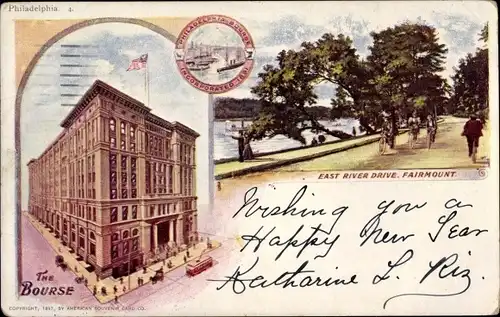 Litho Fairmount Philadelphia Pennsylvania USA, Börse, East River Drive