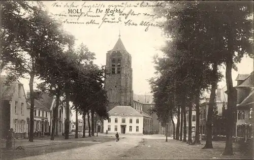 Ak Moll Mol Flandern Antwerpen, De Markt, Allee, Kirche