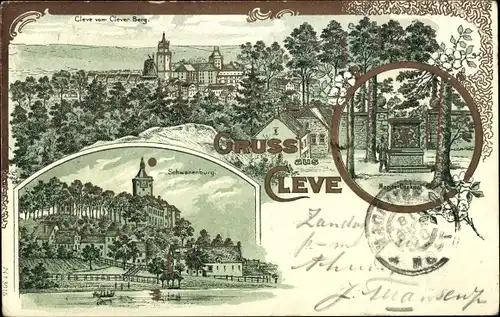 Litho Bad Cleve Kleve am Niederrhein, Schwanenburg, Denkmal, Panorama