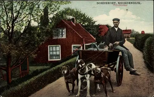Ak Dordrecht Südholland Niederlande, Noordendijk, Mann mit Hundekarren