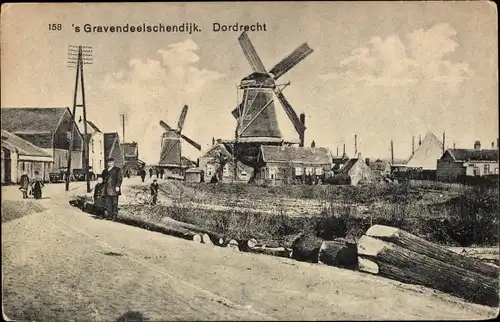Ak Dordrecht Südholland Niederlande, 's Gravendeelschendijk, Windmühlen