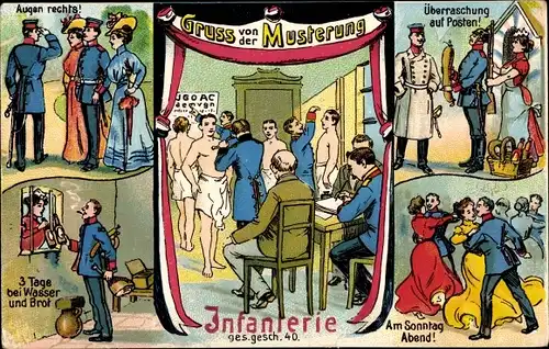Ak Gruß von der Musterung, Infanterie, Sonntagabend, Wasser und Brot, Posten