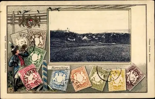 Briefmarken Ak Herrsching am Ammersee, Ortsansicht