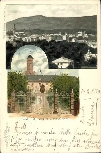 Litho Bad Homburg vor der Höhe Hessen, Schloss, Totalansicht