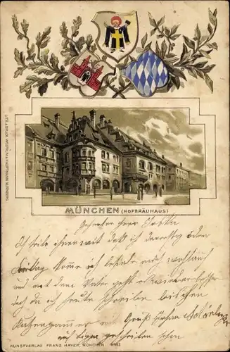 Präge Wappen Litho München Bayern, Hofbräuhaus