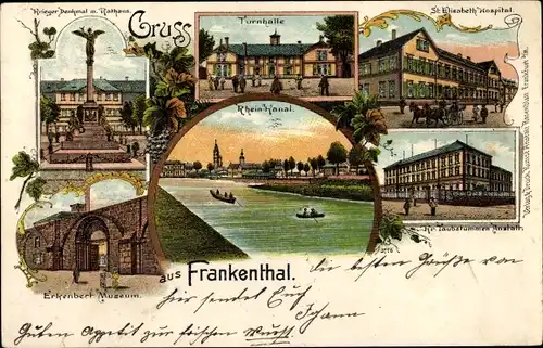 Litho Frankenthal in der Pfalz, Turnhalle, St. Elisabeth Hospital, Taubstummen-Anstalt