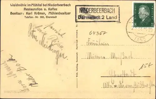 Ak Nieder Beerbach Mühltal im Odenwald, Waldmühle, Restauration