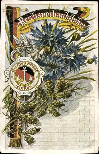 Ak Reichsverband Anker, Kornblumen, Reichsverband zur Förderung sparsamer Bauweisen
