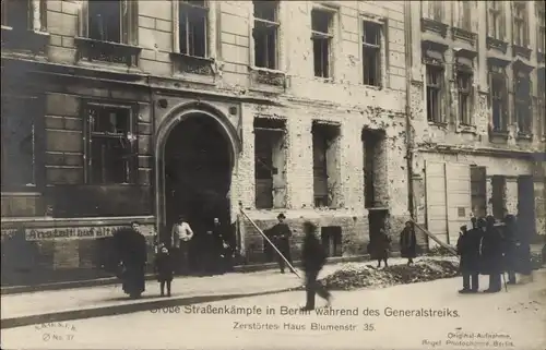 Ak Berlin Friedrichshain, Generalstreik 1919, Straßenkämpfe, Zerstörtes Haus Blumenstraße 35