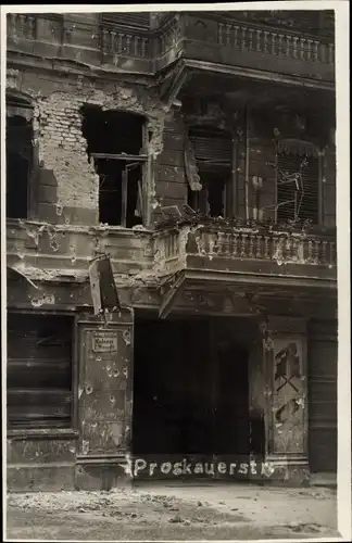 Foto Ak Berlin Friedrichshain, Straßenkämpfe 1919, Zerstörtes Haus Proskauer Straße