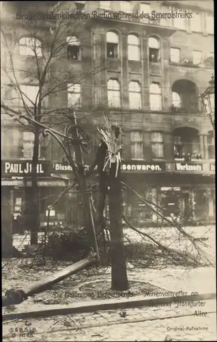 Ak Berlin, Generalstreik 1919, Erstürmung Lichtenbergs, Minenvolltreffer Bahnhof Frankfurter Allee