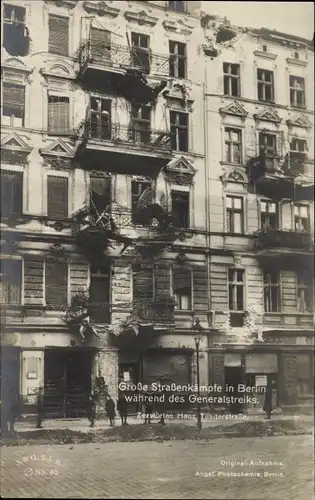 Ak Berlin Friedrichshain, Generalstreik 1919, Straßenkämpfe, Zerstörtes Haus Tilsiter Straße