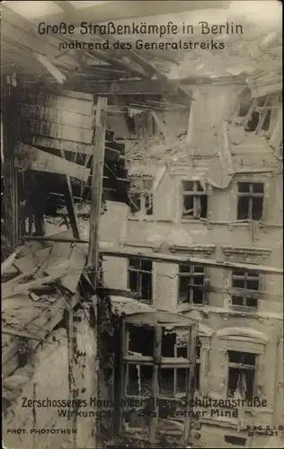 Ak Berlin, Generalstreik 1919, Straßenkämpfe, zerstörtes Haus Schützenstraße, Minentreffer