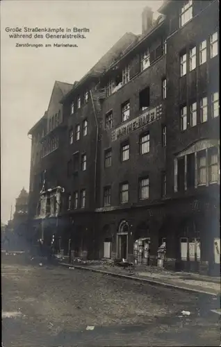 Ak Berlin, Generalstreik 1919, Straßenkämpfe, Zerstörungen am Marine-Haus