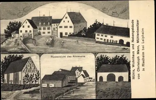 Ak Riedheim Leipheim an der Donau Schwaben, Mühle, Wohnhaus, Nebengebäude