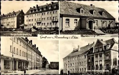 Ak Ronneburg Thüringen, Bergarbeitersiedlung, HO Gaststätte Erzhammer, Schillerstraße, Thälmannstr.