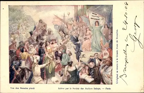 Künstler Ak Van den Bussche, Postgeschichte, Gemälde im Postamt Brüssel