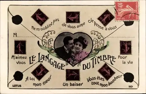 Briefmarken Ak Briefmarkensprache, Liebespaar
