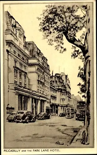 Künstler Ak West End London City England, Piccadilly and the Park Lane Hotel