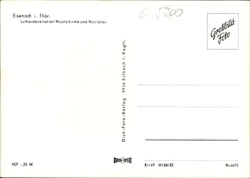 Ak Lutherstadt Eisenach in Thüringen, Lutherdenkmal mit Nicolaikirche und Nicolaitor