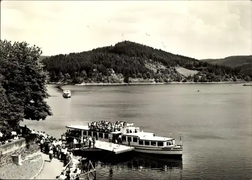 Ak Saalburg in Thüringen, Saaletalsperre, Ausflugsschiff am Anleger