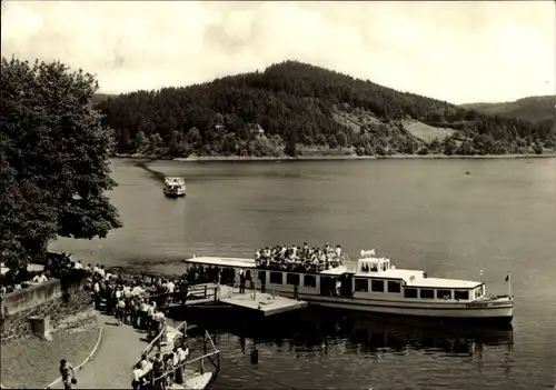 Ak Saalburg in Thüringen, Saaletalsperre, Ausflugsschiff am Anleger