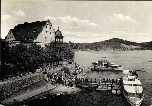 Ak Saalburg in Thüringen, Bleilochsaaletalsperre, HO Hotel Kranich, Ausflugsschiffe