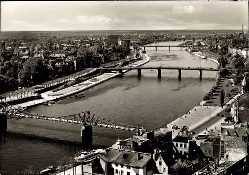Ak Frankfurt am Main, Blick vom Dom Mainabwärts, Eiserner Steg, Mainbrücke, Friedensbrücke