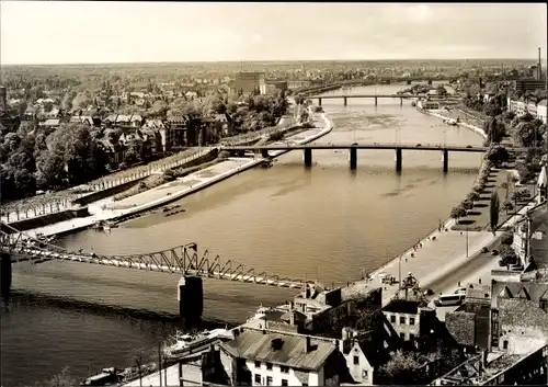 Ak Frankfurt am Main, Blick vom Dom Mainabwärts, Eiserner Steg, Mainbrücke, Friedensbrücke