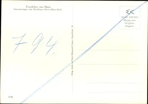 Ak Frankfurt am Main, Taunusanlage mit Hochhaus, Rhein Main Bank