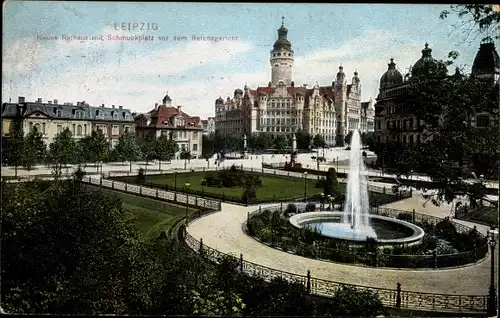 Ak Leipzig in Sachsen, Neues Rathaus mit Schmuckplatz vor dem Reichsgericht