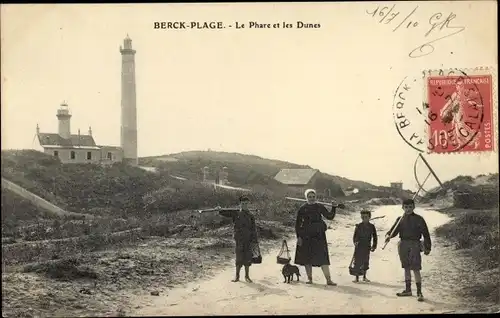Ak Berck Plage Pas de Calais, Le Phare et les Dunes