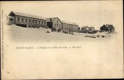 Ak Berck Plage Pas de Calais, l'Hopital et la Villa Rotschild