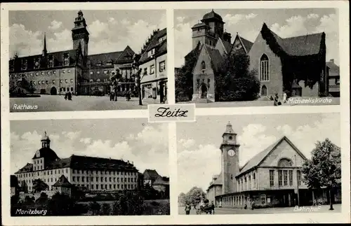 Ak Zeitz im Burgenlandkreis, Rathaus, Bahnhof, Moritzburg, Michaeliskirche