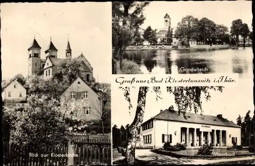 Ak Bad Klosterlausnitz in Thüringen, Gondelteich, Blick zur Klosterkirche, Moorbad