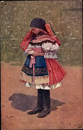 Künstler Ak Uprka, Joza, Mädchen in tschechischer Tracht
