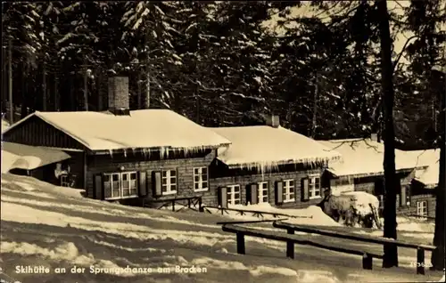 Ak Brocken Nationalpark Harz, Skihütte an der Sprungschanze, Winter