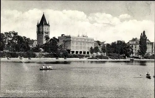 Ak Merseburg an der Saale, Gotthard Teich, Boote