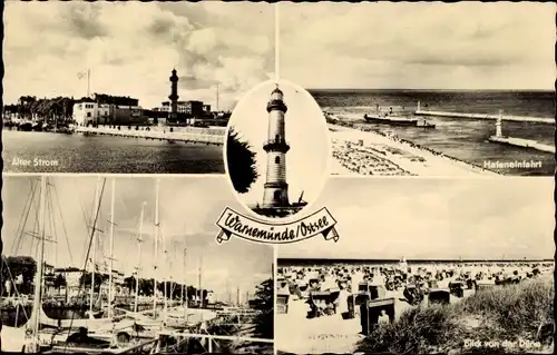 Ak Ostseebad Warnemünde Rostock, Blick von der Düne, Hafeneinfahrt, Leuchtturm