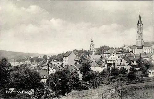 Ak Eibenstock Erzgebirge, Teilansicht, Kirche