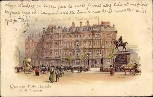 Künstler Litho Leeds Yorkshire England, Queen's Hotel, City Square