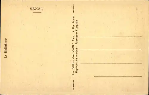 Ak Paris, Senat, Bibliothek, Innenansicht