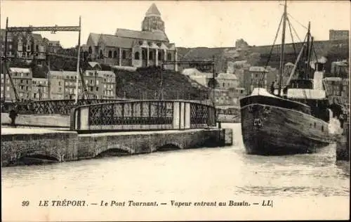 Ak Le Tréport Seine Maritime, Die Wendebrücke, Dampf dringt in das Becken ein