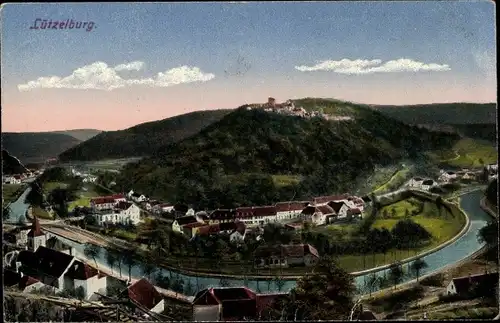 Ak Lützelburg Lützelbourg Lothringen Moselle, Panorama der Stadt, Flussbiegung