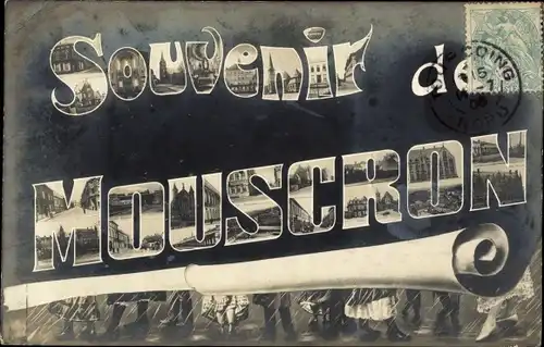 Buchstaben Ak Mouscron Wallonien Hennegau, Teilansichten vom Ort, Beine im Regen